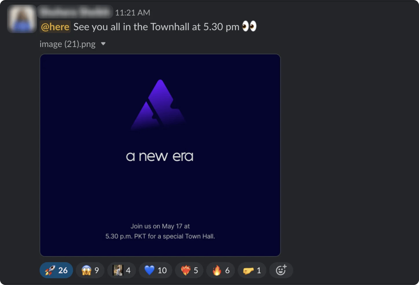 Internal slack event announcement