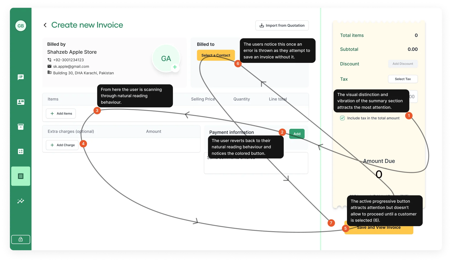perception flow of invoice creator